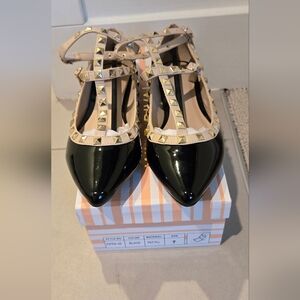 Wild Diva Womens Fashion Pippa 35 Studs Pointy T Bar Flats Shoes NIB